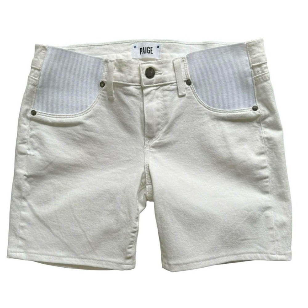 Paige Skyline Peg White Stretch Mid Rise Denim Maternity Shorts Sz 27
